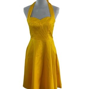 Topdress Mustard Yellow Halter Fit & Flare Midi cottagecore, Retro SZ M (READ)